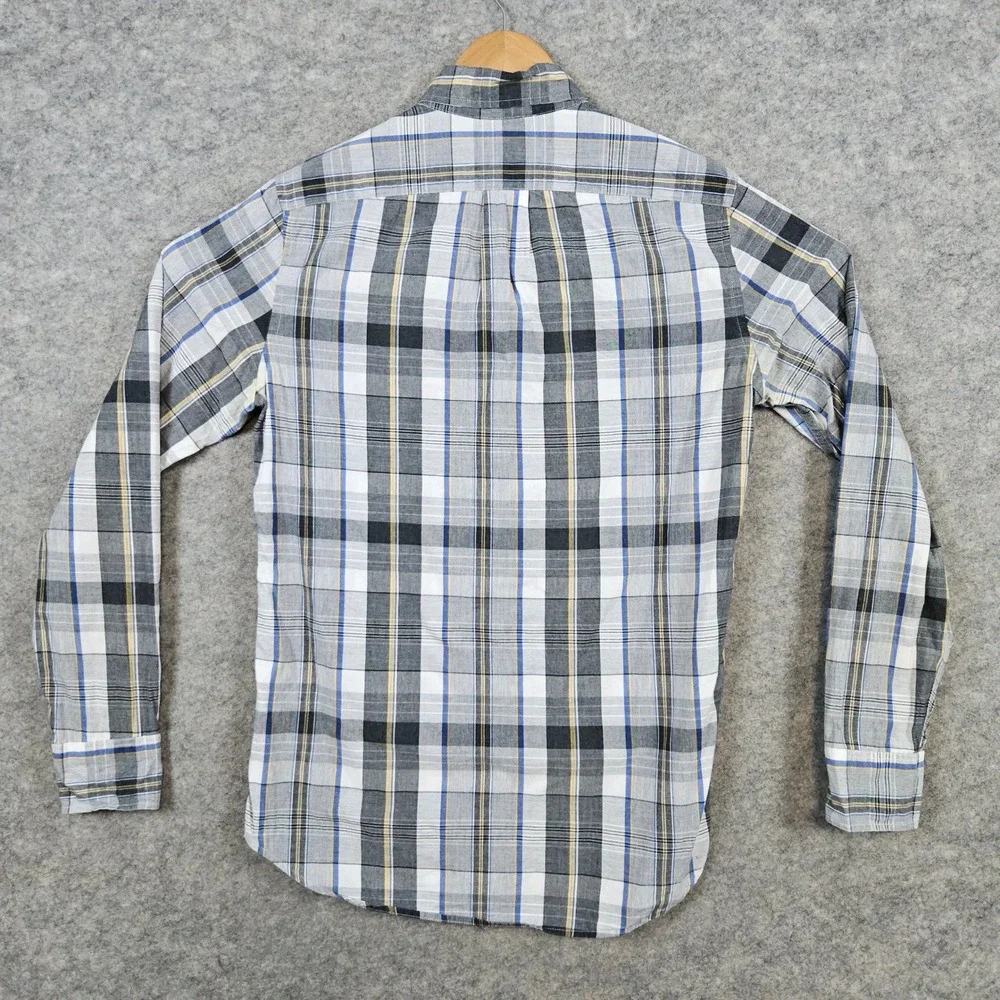 J Crew Men's Gray Plaid Button Down‎ Shirt Size XS 100% Cotton Preppy STAINING